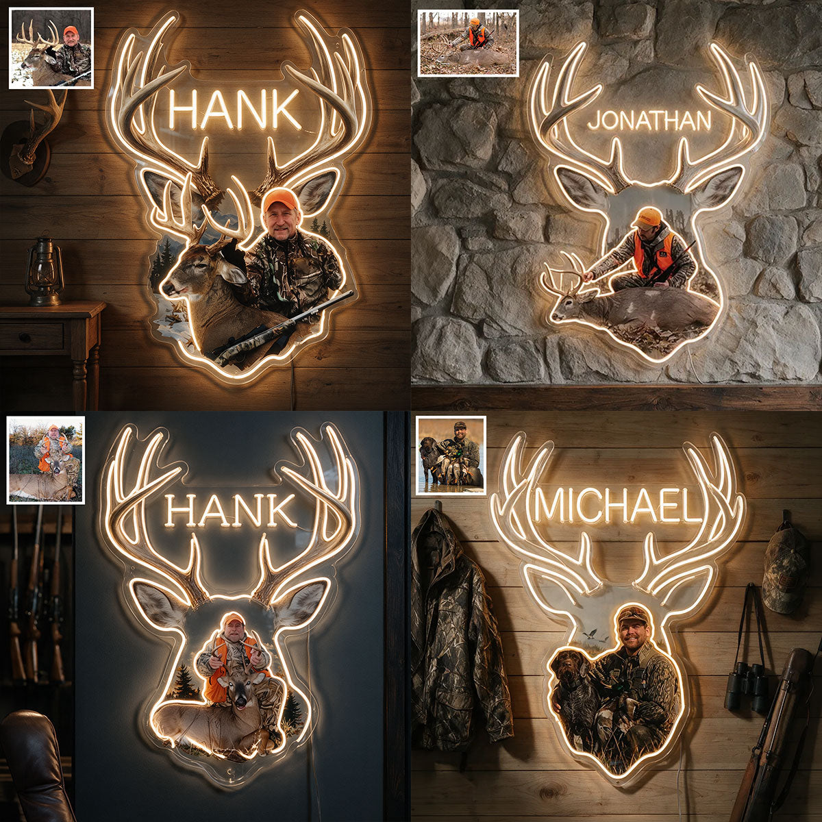 Personalized Middle-Aged Latino Hunter with Deer Neon LED Light Sign Hunting Decor