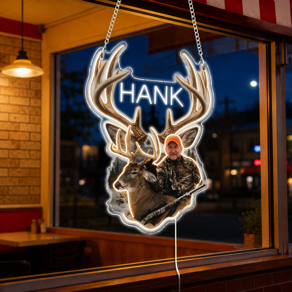 Personalized Custom Photo Hunter and Child with Deer Neon LED Light Sign Hunting Decor