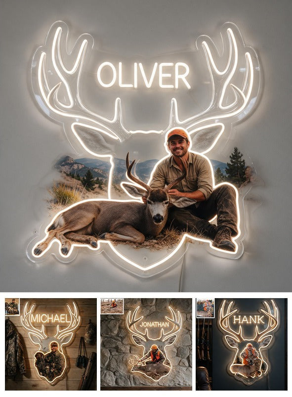 Personalized Latino Hunter with Deer Neon LED Light Sign Hunting Decor