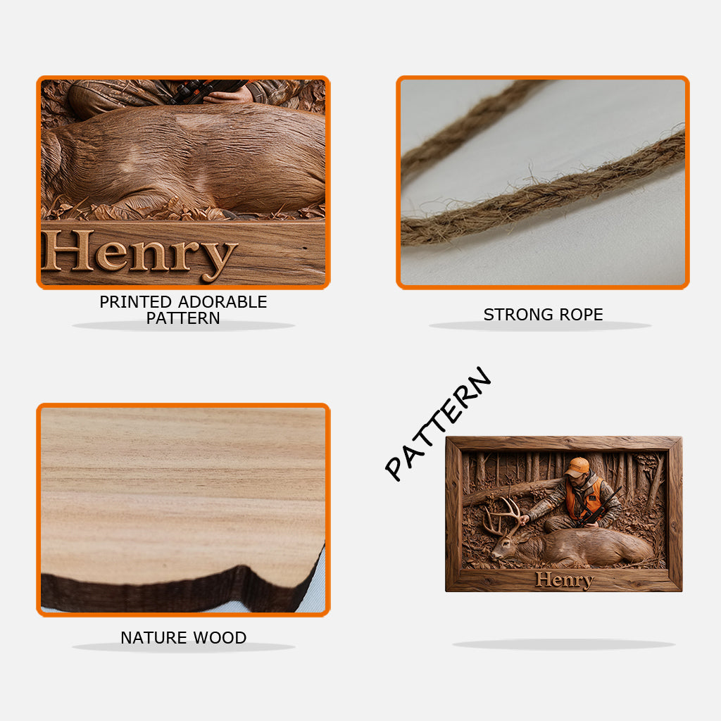 Personalized Custom Photo Black Hunter with Deer Wood Sign Hunting Home Decor