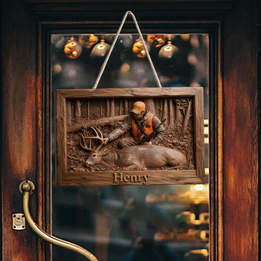 Personalized Custom Photo Latino Hunter with Deer Wood Sign Hunting Wall Decor Gift