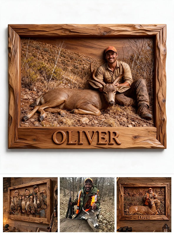 Personalized Custom Photo Latino Hunter with Deer Wood Sign Hunting Wall Decor Gift