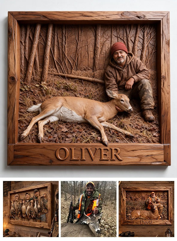 Personalized Custom Photo Middle-Aged Latino Hunter with Deer Hunting Wood Sign