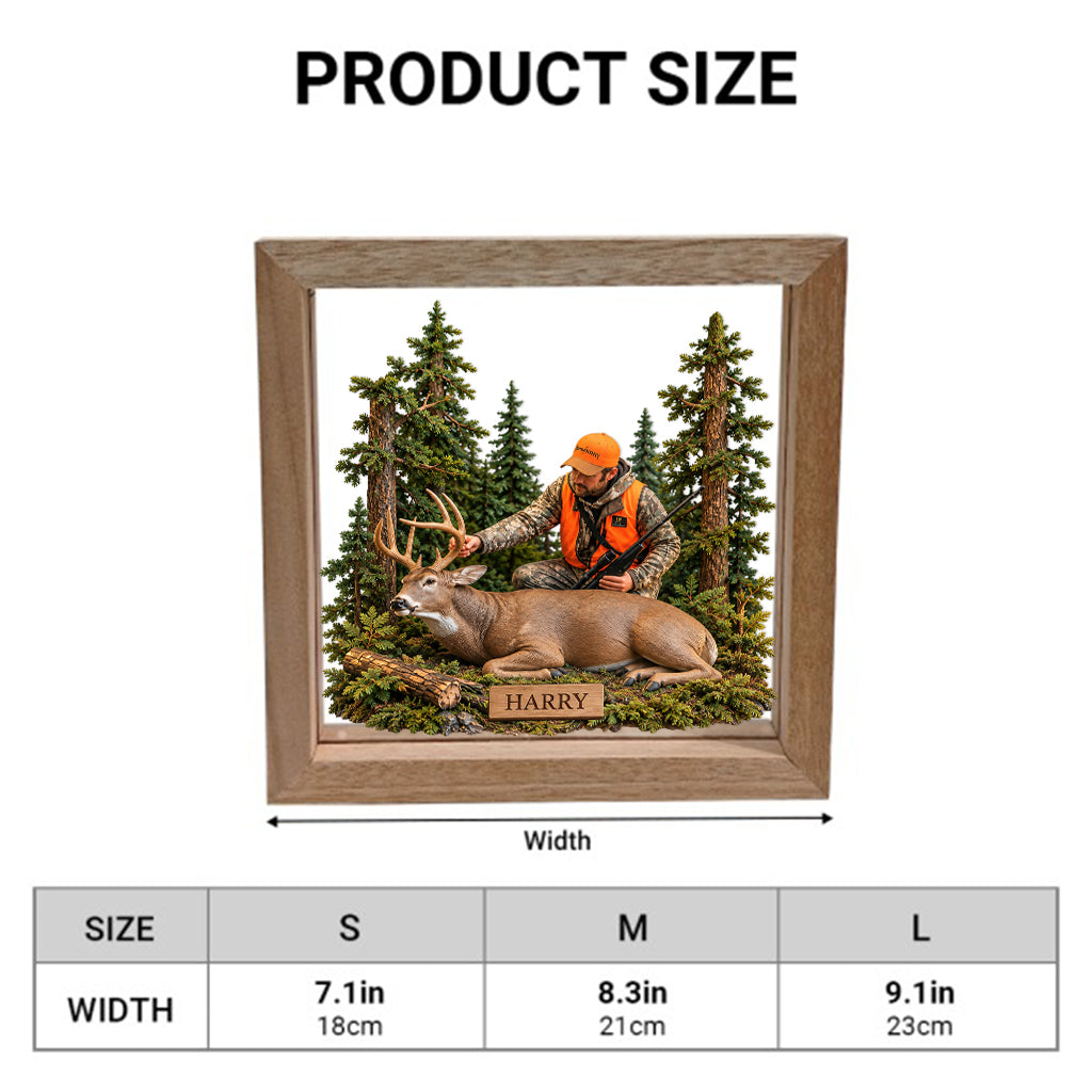 Personalized Custom Photo Middle-aged Duck Hunting Couple Wooden Frame LED Light Hunting Gift