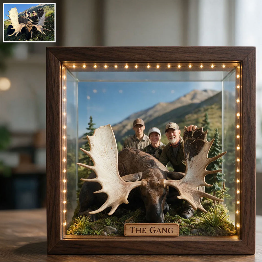 Personalized Custom Photo Middle-aged Duck Hunting Couple Wooden Frame LED Light Hunting Gift
