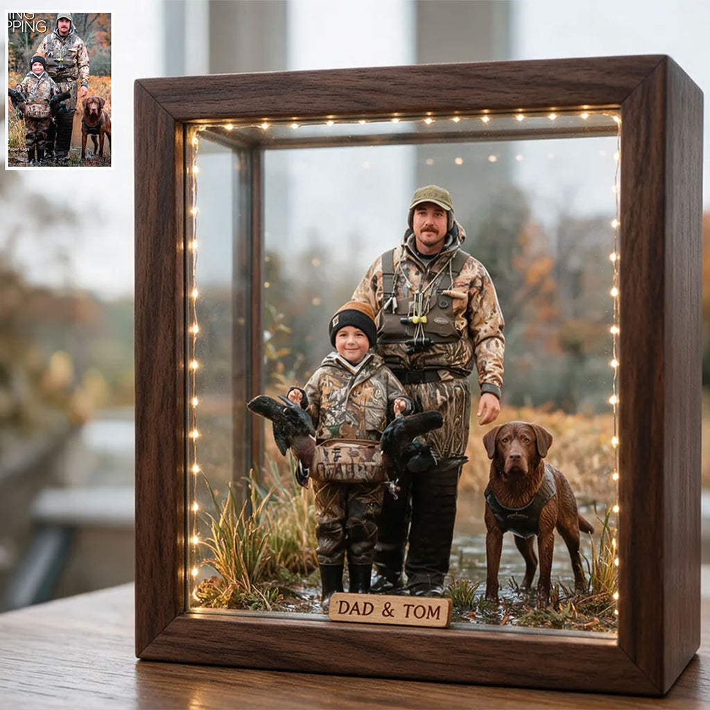 Personalized Custom Photo Middle-Aged Latino Duck Hunter Wooden Frame LED Light Hunting Gift