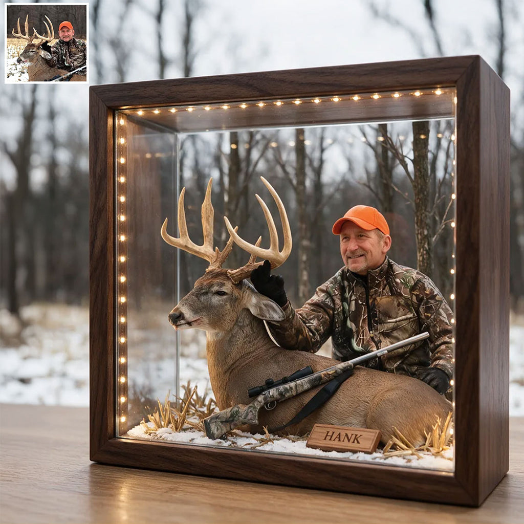Personalized Custom Photo Middle-Aged Latino Duck Hunter Wooden Frame LED Light Hunting Gift