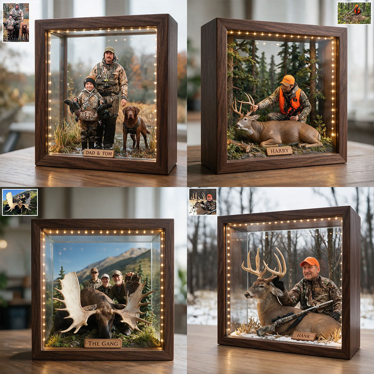 Personalized Custom Photo Middle-Aged Black Hunter with Deer Wooden LED Light Frame Hunting Gift