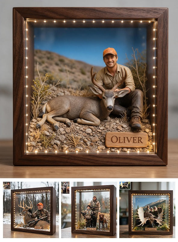 Personalized Custom Photo Latino Hunter with Deer Wooden Frame LED Light Hunting Gift