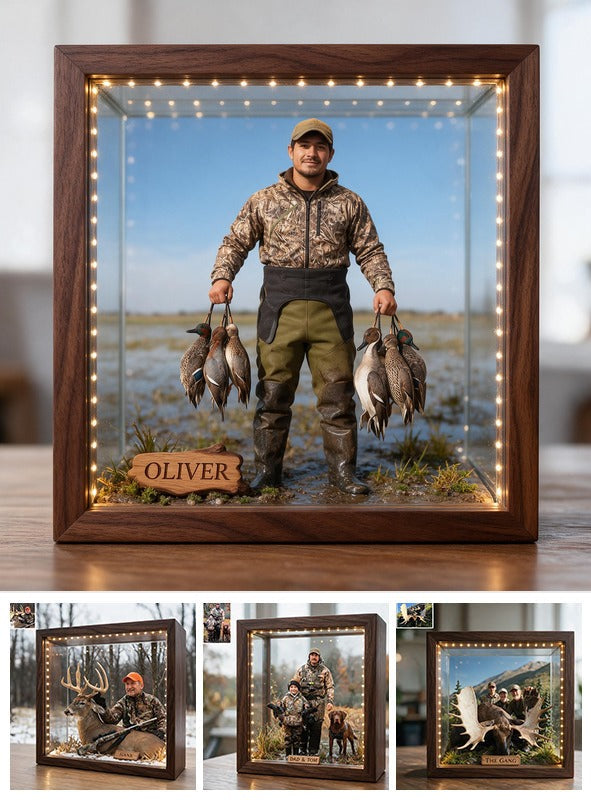 Personalized Custom Photo Latino Duck Hunter Wooden Frame LED Light Hunting Gift