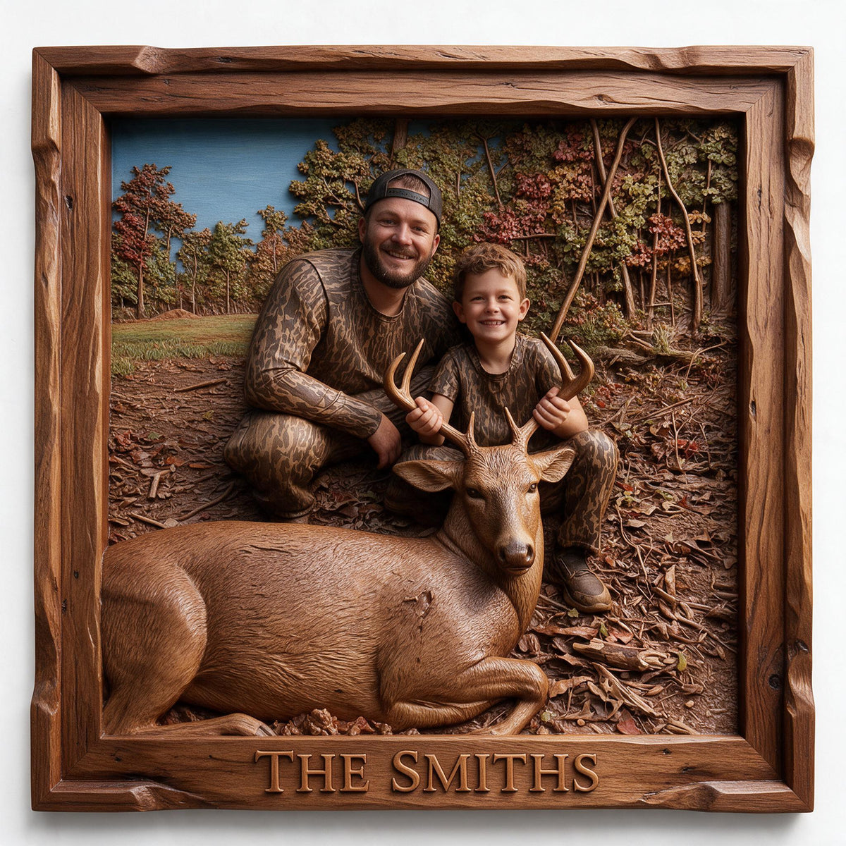 Personalized Custom Photo Hunter and Child with Deer Wood Sign Hunting Wall Decor