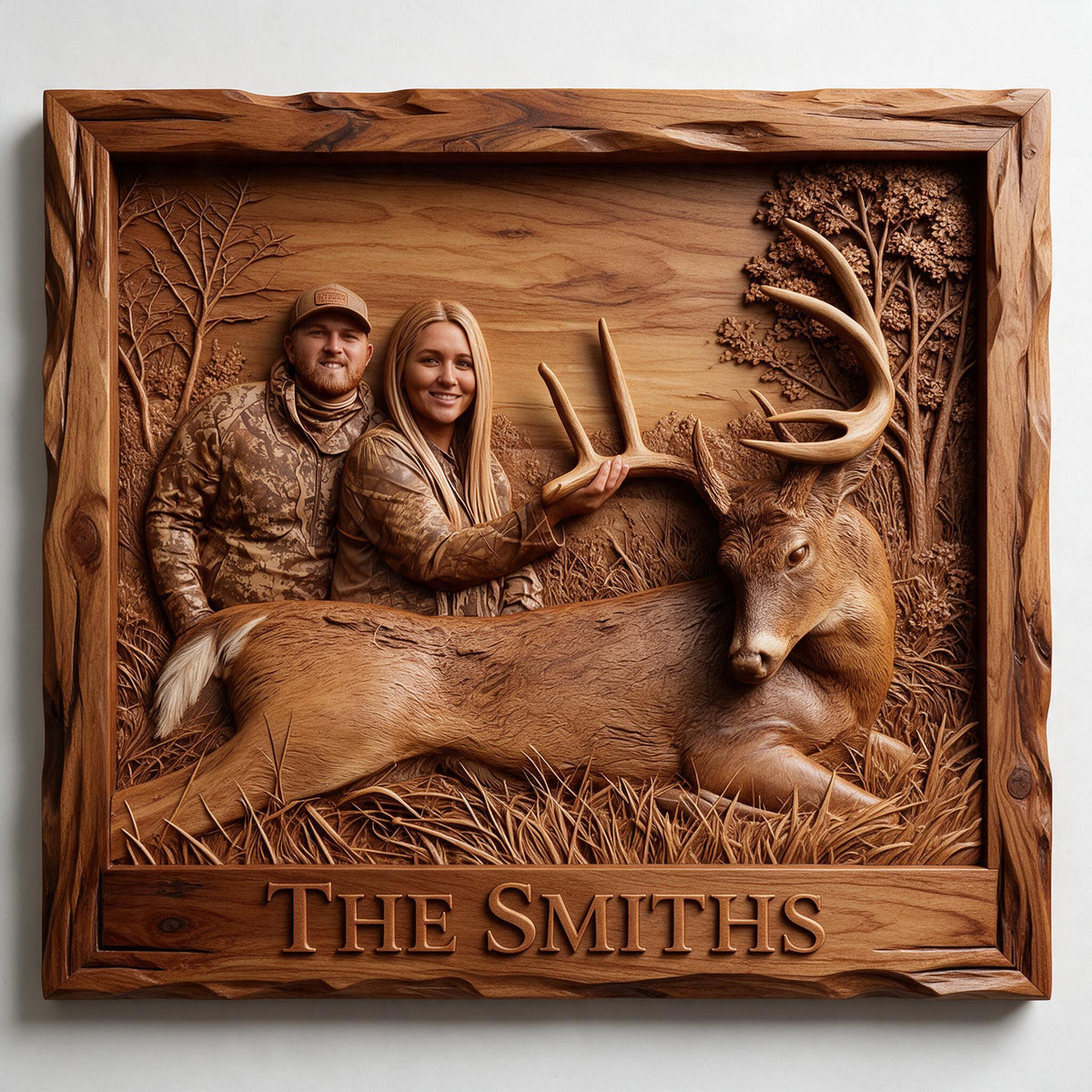 Personalized Custom Photo Hunting Couple with Deer Wood Sign Hunting Cabin Decor