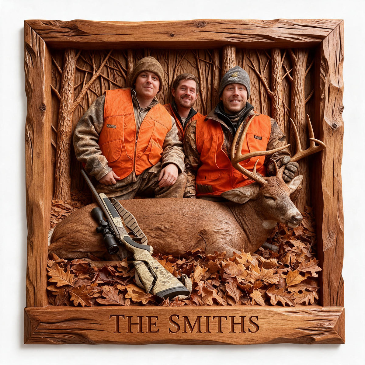 Personalized Custom Photo Hunting Group with Deer Shaped Wood Sign Hunting Lover Gift