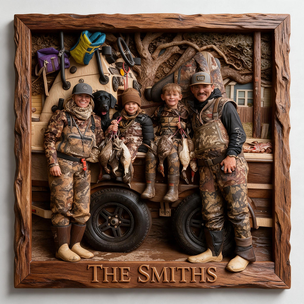 Personalized Custom Photo Hunting Family Shaped Wood Sign Hunting Cabin Decor