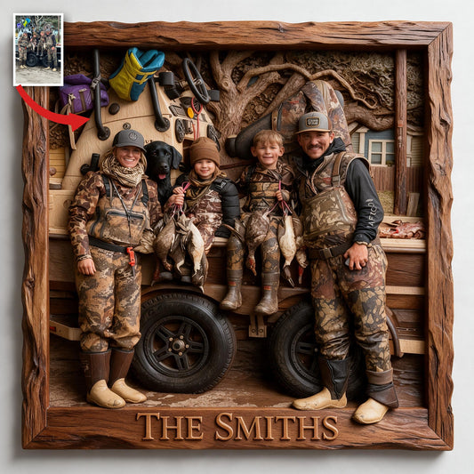 Panneau en Bois Personnalisé Photo Chasse Famille Décor Cabane