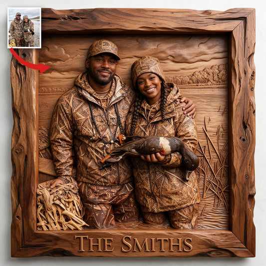 Panneau en Bois Personnalisé Couple Chasseur Photo Décor Maison
