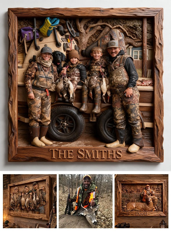Personalized Custom Photo Hunting Family Shaped Wood Sign Hunting Cabin Decor