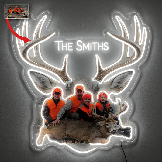 Panneau Lumineux LED Personnalisé Photo de Famille Chasse avec Cerf