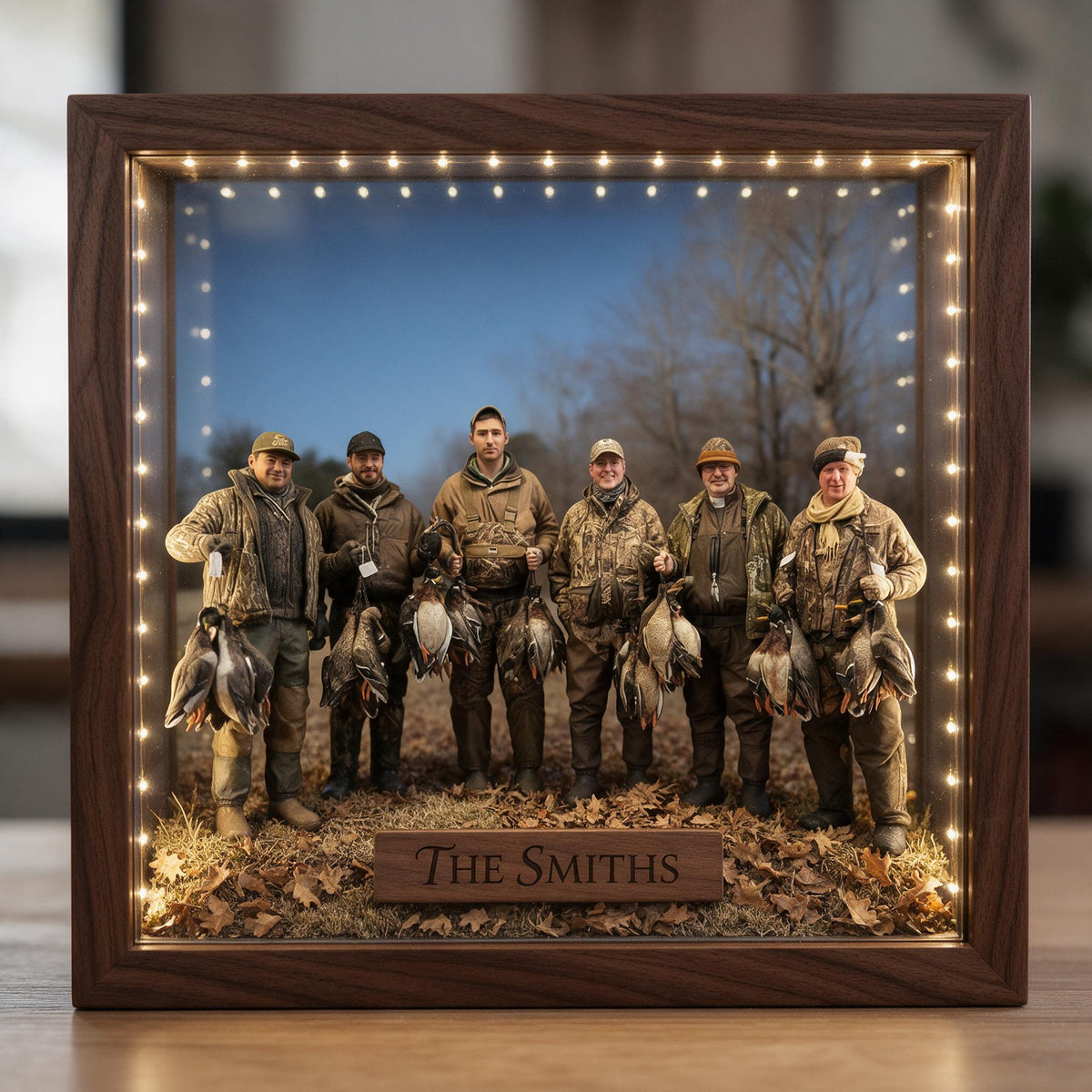 Personalized Custom Photo Duck Hunting Group LED Wooden Frame Light Hunting Gift