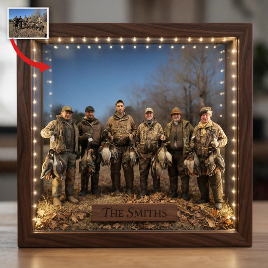 Cadre en Bois LED Personnalisé Photo de Groupe de Chasse au Canard