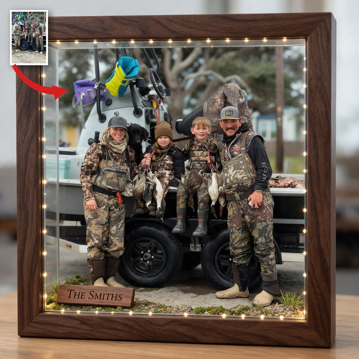 Personalized Custom Photo Hunting Family Wooden Frame LED Light Hunter Keepsake Gift
