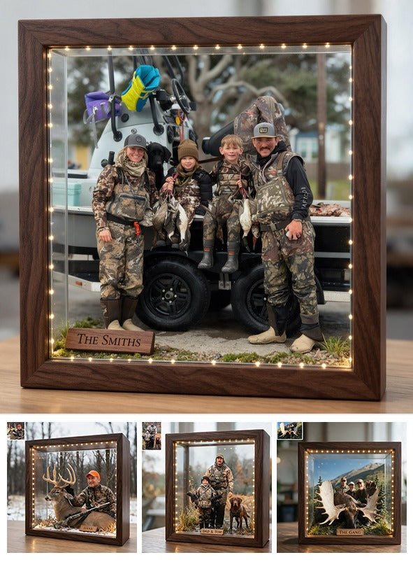 Personalized Custom Photo Hunting Family Wooden Frame LED Light Hunter Keepsake Gift