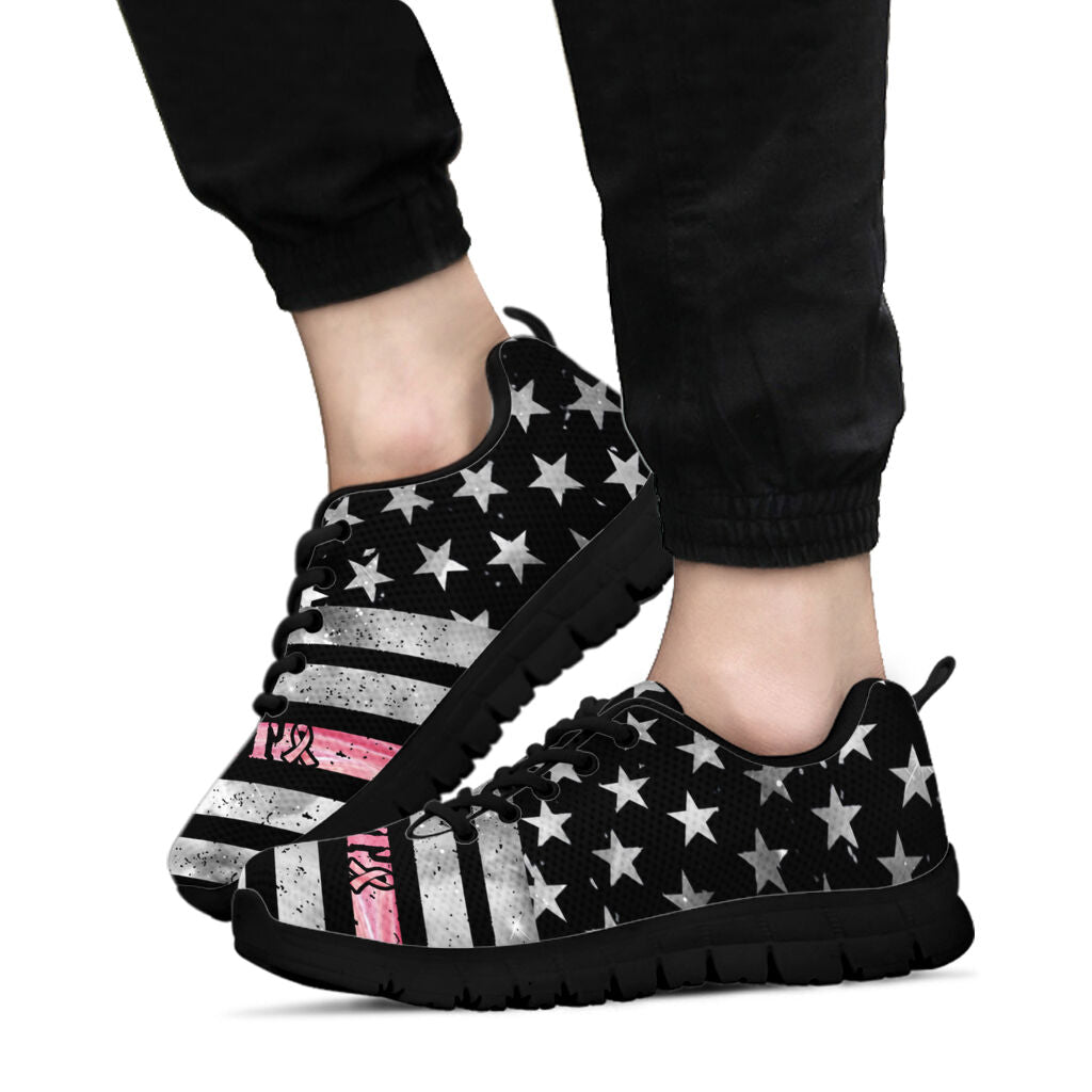 Fight Breast Cancer American Flag Breast Cancer Awareness Sneakers 0622