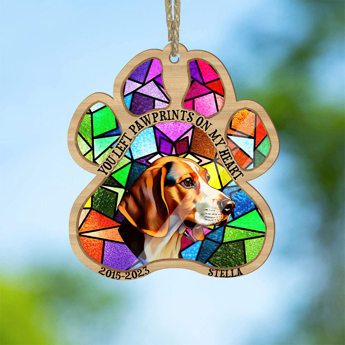 Du hast Pfotenabdrücke in meinem Herzen hinterlassen – Geschenk für Hundebesitzer und Katzenliebhaber – Personalisierter Sonnenfänger