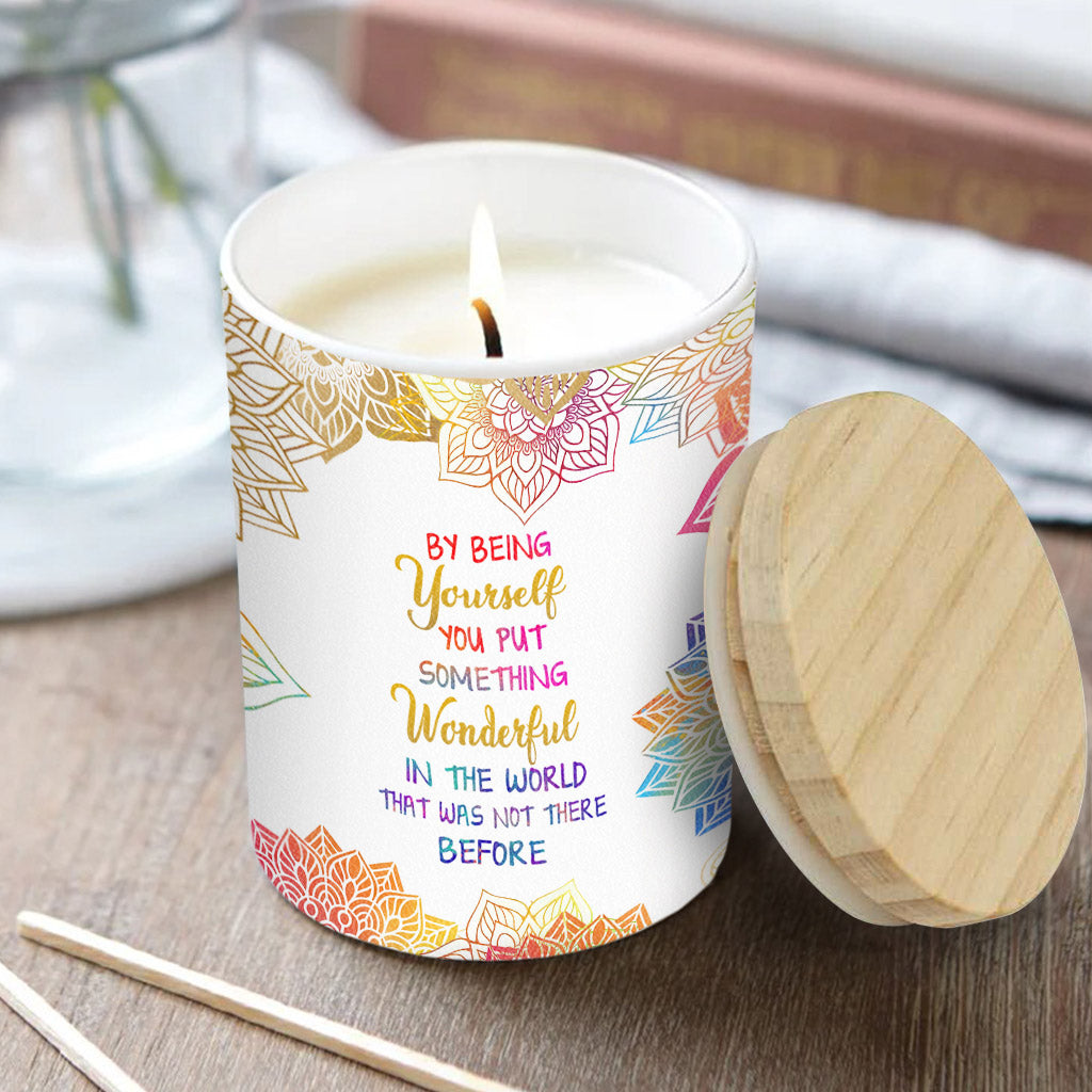By Being Yourself - Personalized Yoga Candle With Wooden Lid