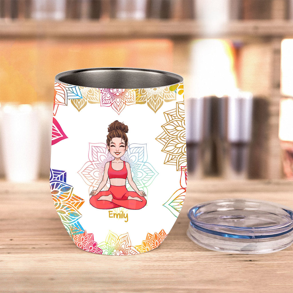 By Being Yourself - Personalized Yoga Wine Tumbler