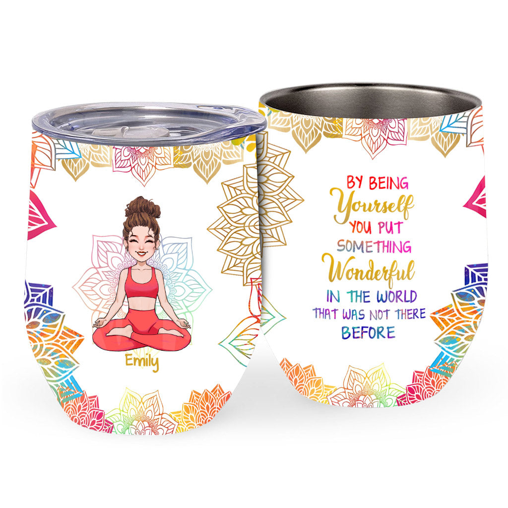 By Being Yourself - Personalized Yoga Wine Tumbler