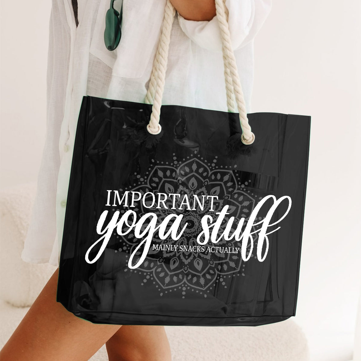 Important Yoga Stuff - Personalized Yoga Clear Tote Bag
