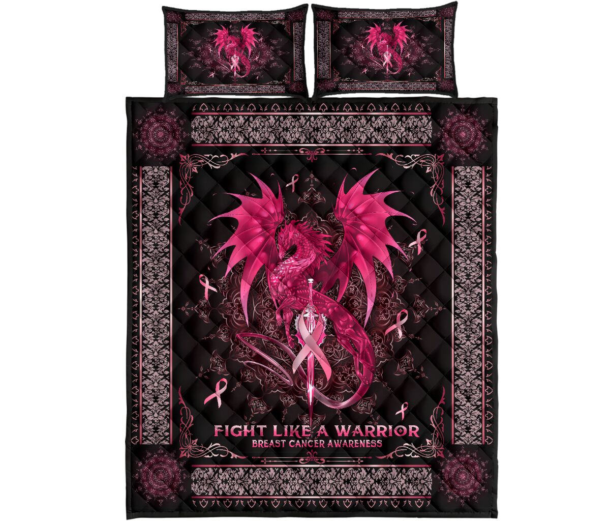 Fight Like A Warrior Breast Cancer Awareness  Quilt Set 0622