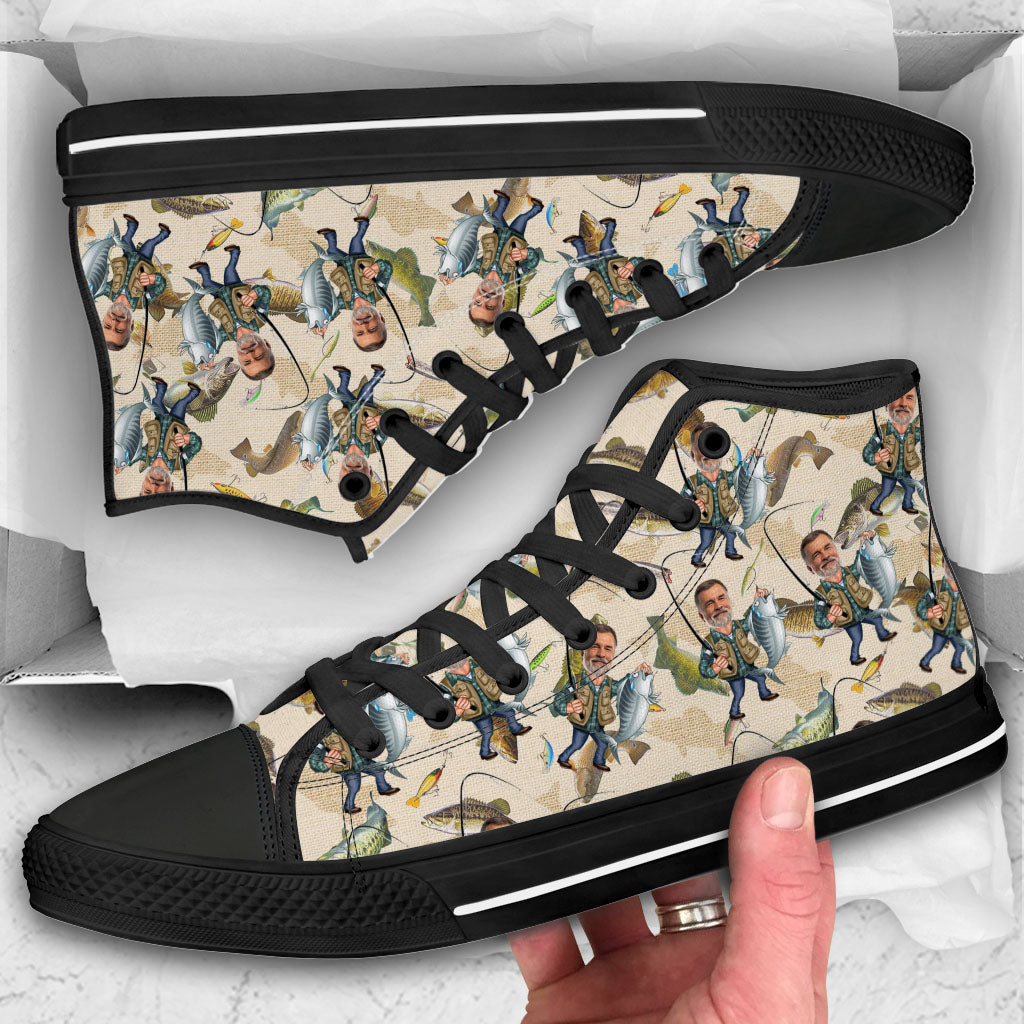 Photo Inserted Funny Fishing - Personalized Fishing High Top Shoes