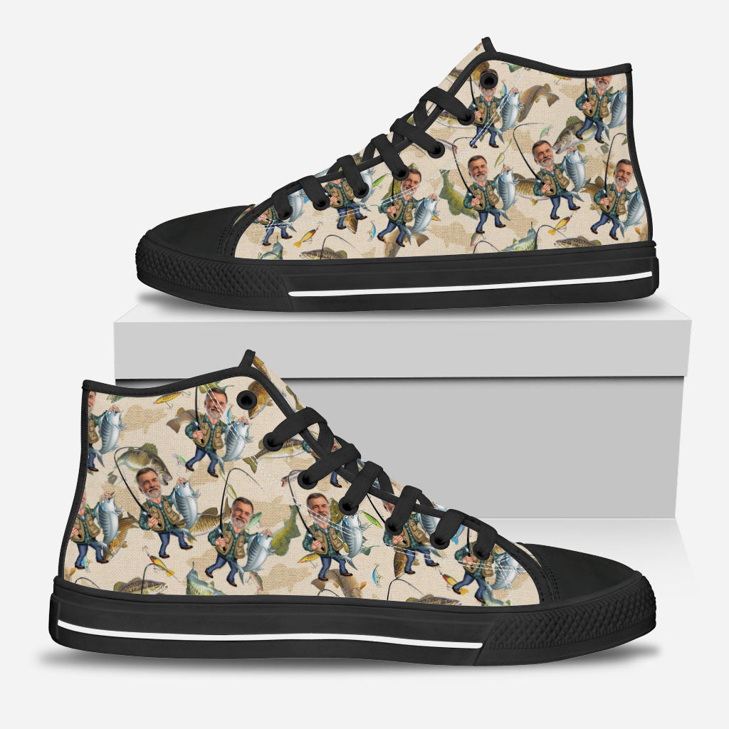 Photo Inserted Funny Fishing - Personalized Fishing High Top Shoes