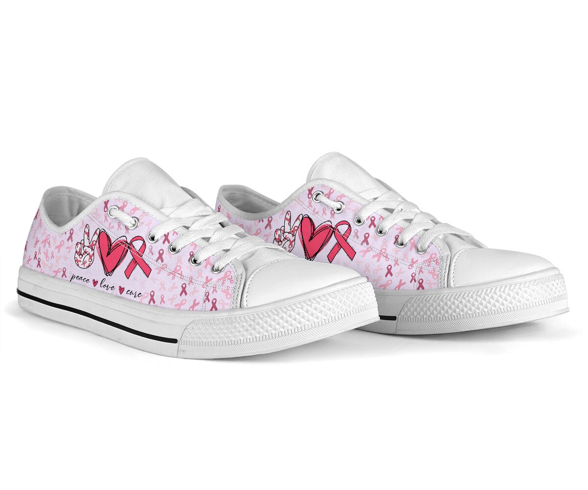 Peace Love Cure Breast Cancer Awareness Low Top Shoes 0622