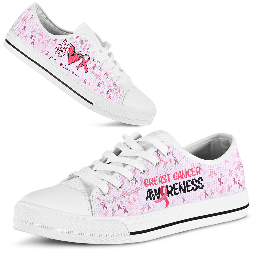Peace Love Cure Breast Cancer Awareness Low Top Shoes 0622