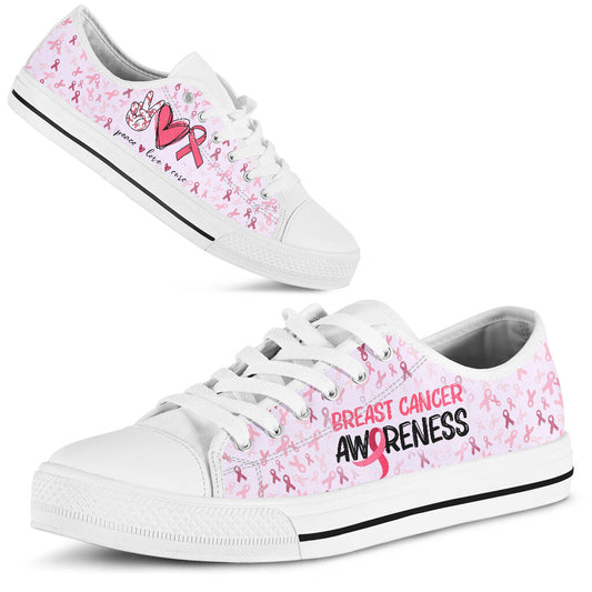 Peace Love Cure Breast Cancer Awareness Low Top Shoes 0622