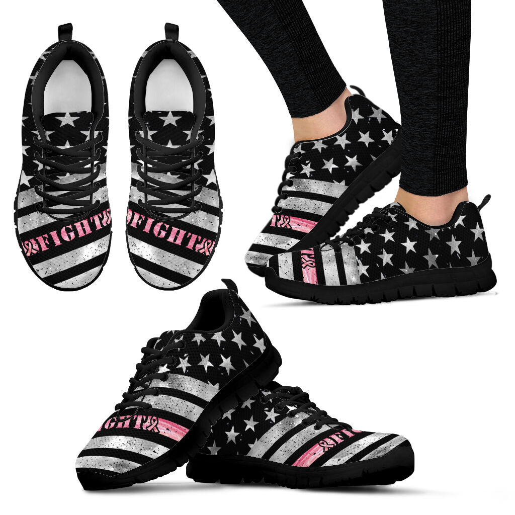 Fight Breast Cancer American Flag Breast Cancer Awareness Sneakers 0622