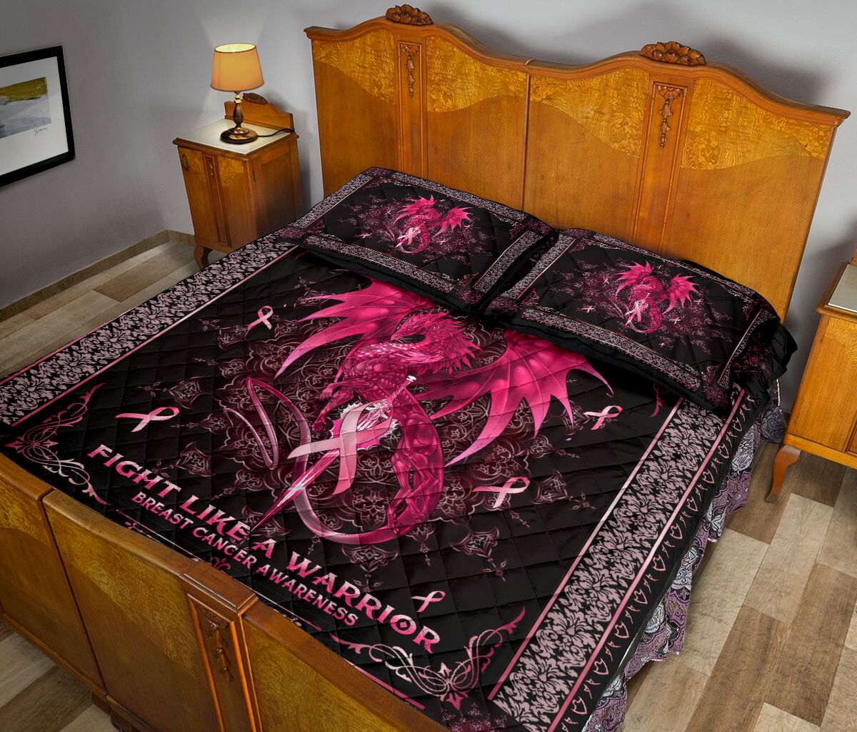 Fight Like A Warrior Breast Cancer Awareness  Quilt Set 0622