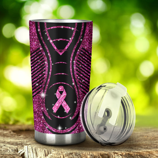 Gobelet anti-cancer du sein à imprimé pailleté « En novembre, on porte du rose » (réf. 0622)