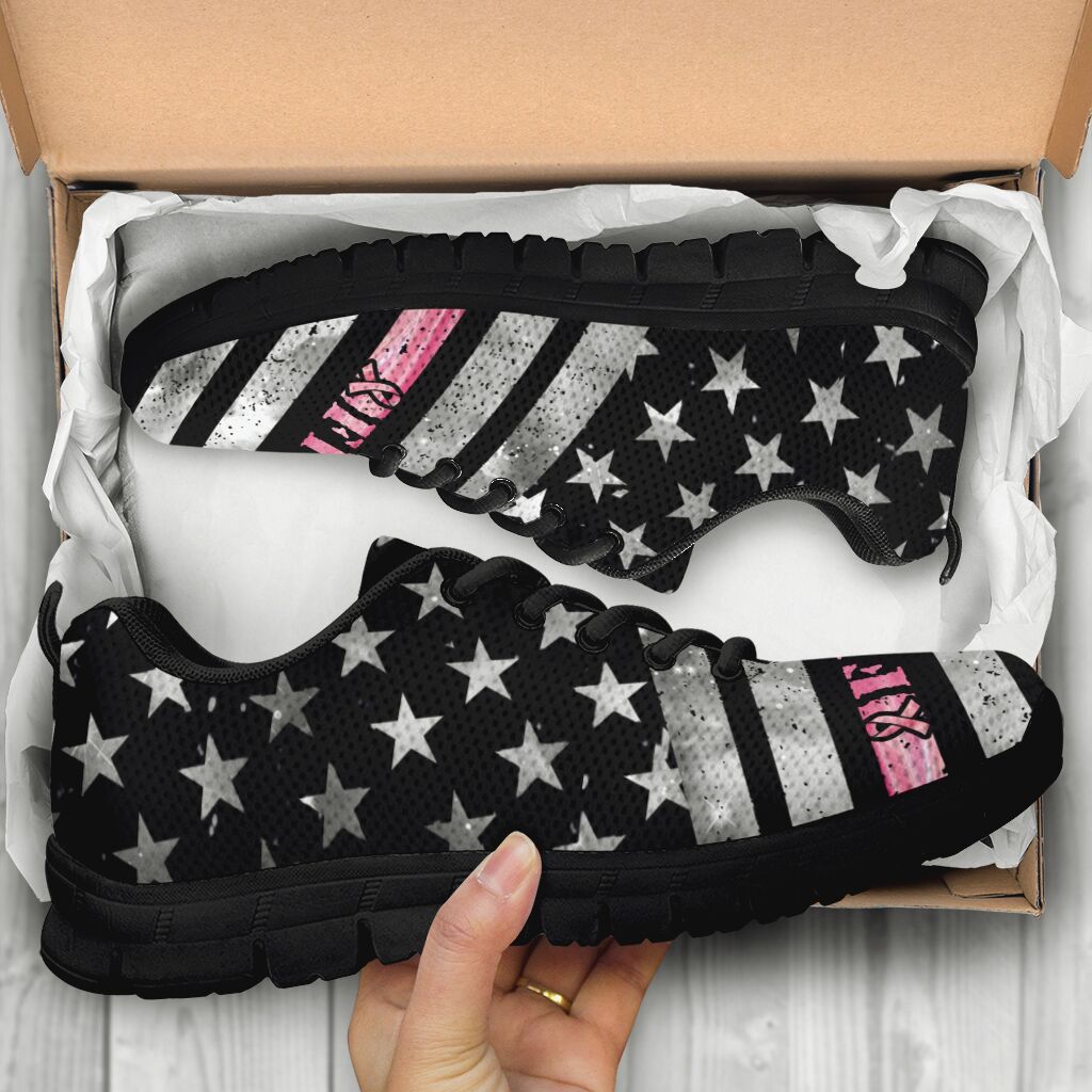 Fight Breast Cancer American Flag Breast Cancer Awareness Sneakers 0622