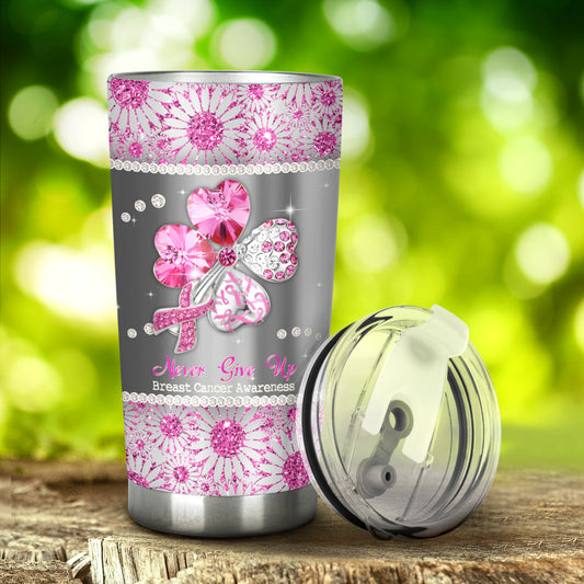 Gobelet de sensibilisation au cancer du sein avec motif strass « Never Give Up » 0622