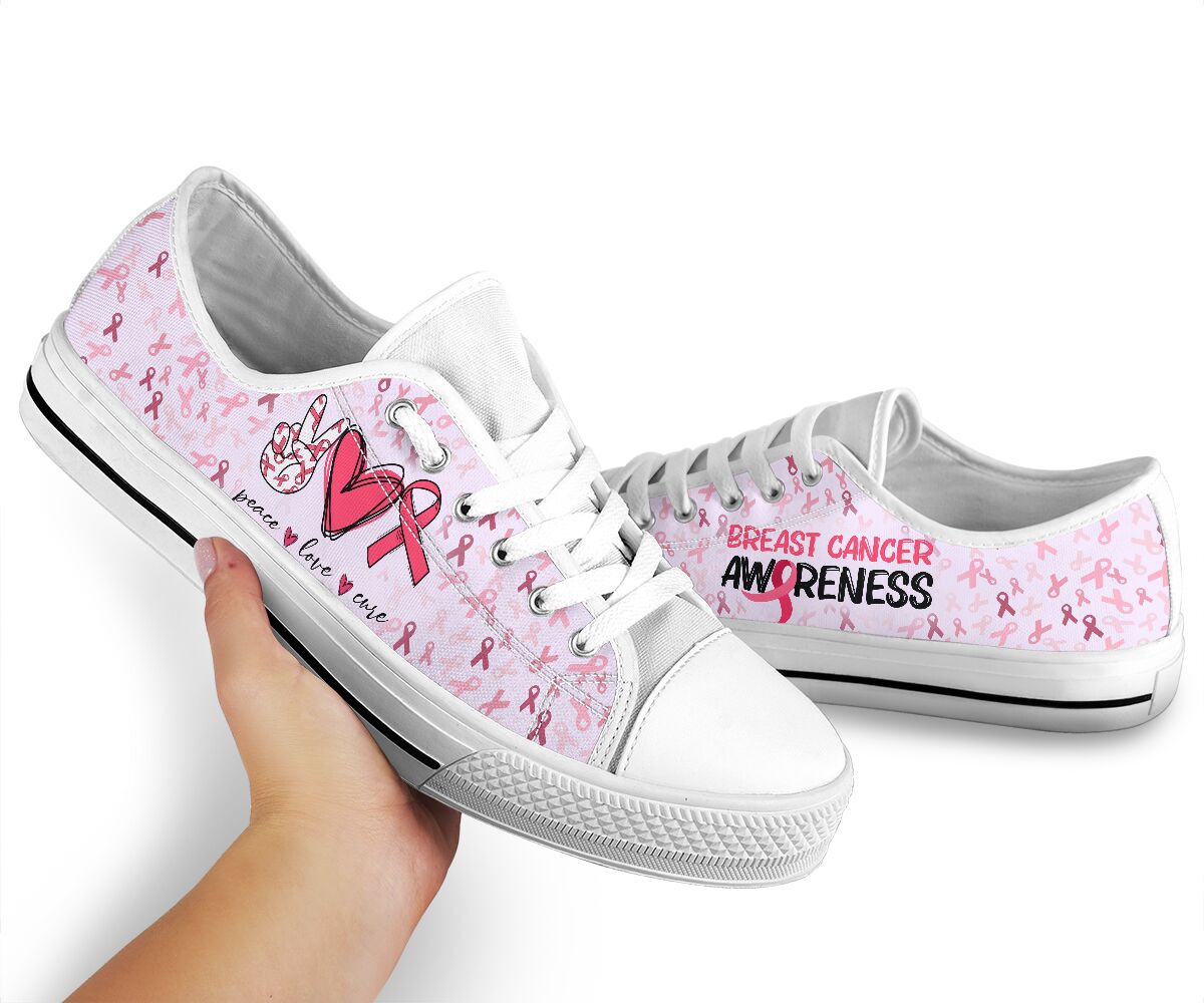 Peace Love Cure Breast Cancer Awareness Low Top Shoes 0622