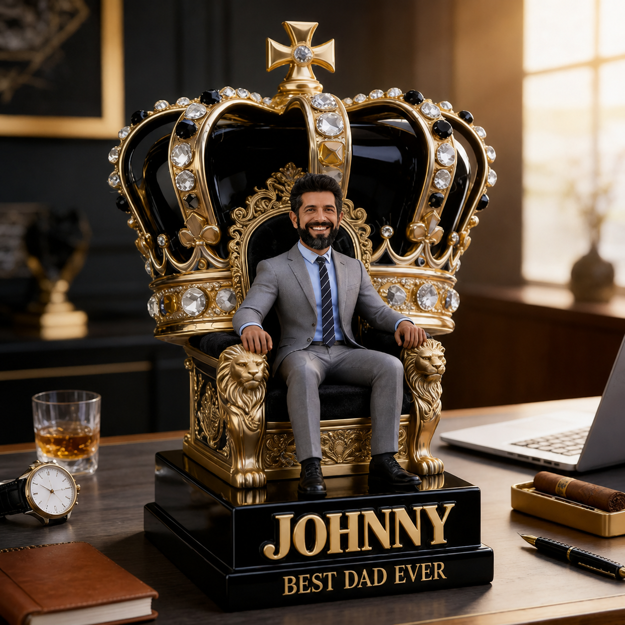 Personalisierte Königsthron Fotofigur Statue für Papa | Beste Papa Krone Skulptur | Einzigartiges Geschenk zum Vatertag für Ehemann