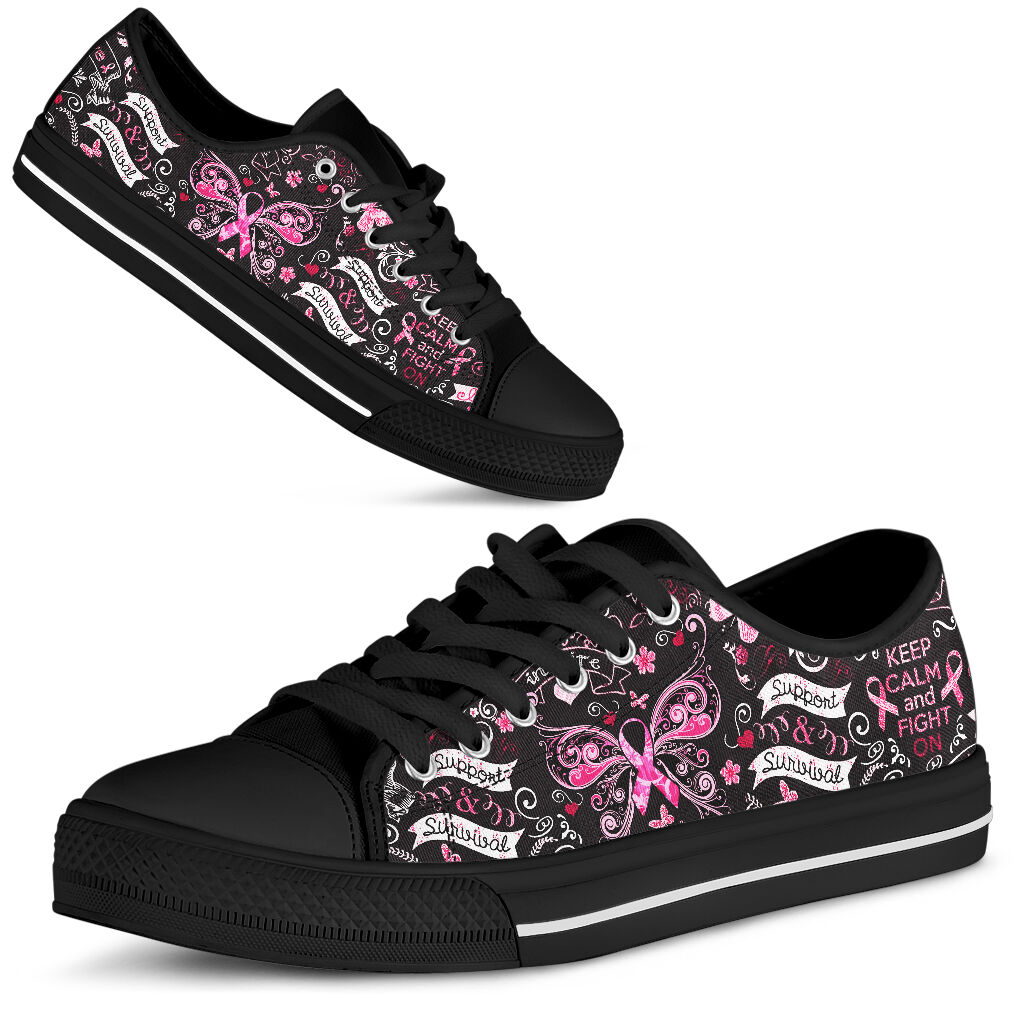 Keep Calm And Fight On Breast Cancer Survivor Breast Cancer Awareness Low Top Shoes 0622