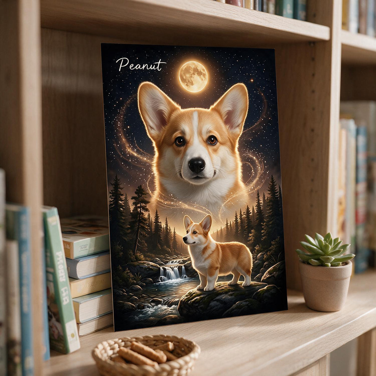 Personalized Pembroke Welsh Corgi Moonlit Poster, Pet Memorial Gift for Dog Lovers