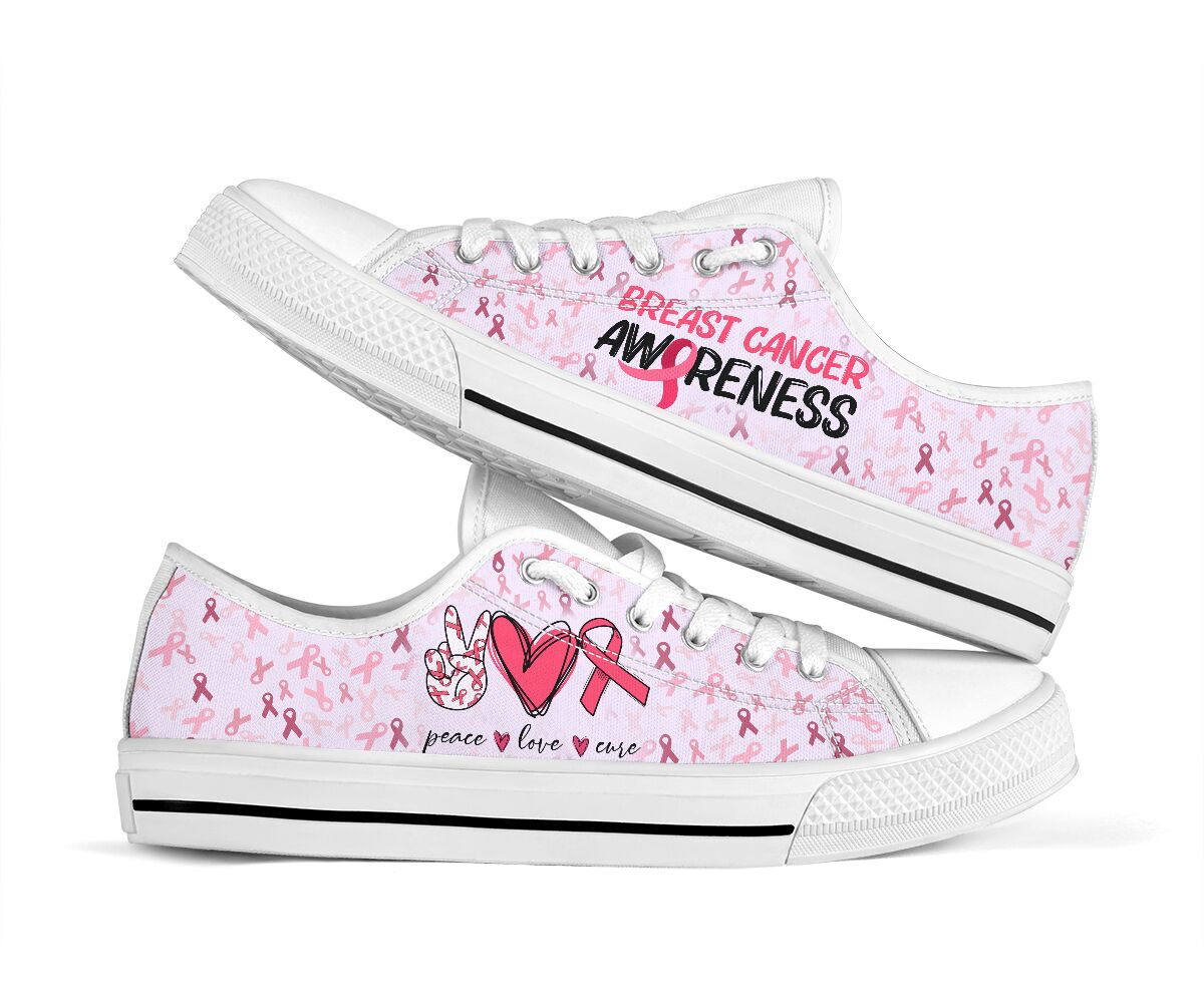 Peace Love Cure Breast Cancer Awareness Low Top Shoes 0622