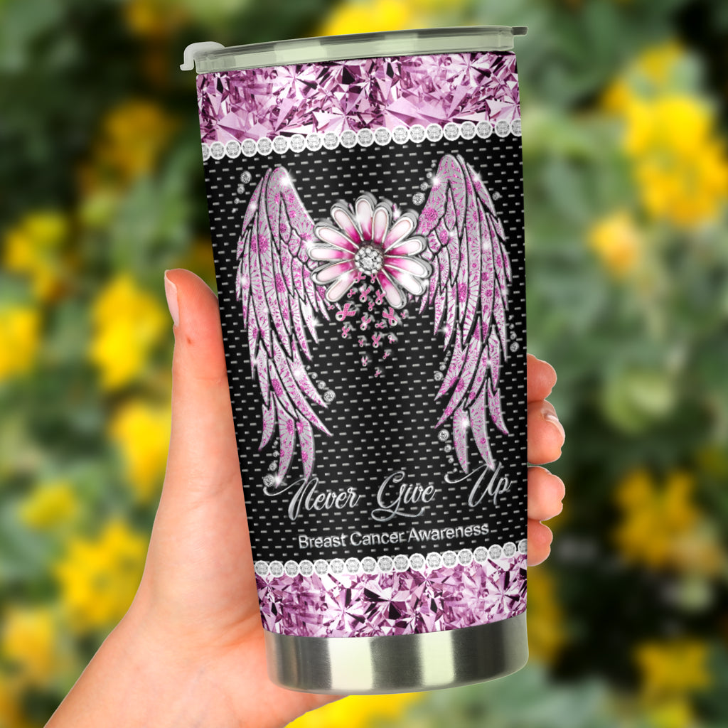 Trinkbecher mit Strassmuster „Glaube, Hoffnung, Liebe“ zur Sensibilisierung für Brustkrebs (0622)