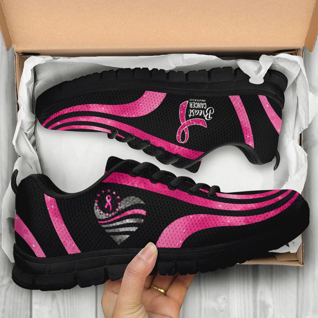 Pink Ribbon Heart Breast Cancer Awareness Sneakers 0622